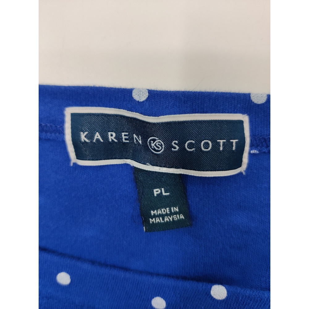 Karen Scott Womens Top PL Blue Polka Dot 3/4 Sleeve Boat Neck Knit‎ Casual - Picture 3 of 7